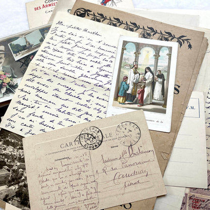 Lot of 20 French historical documents from the 1910s WWI era, including handwritten letters, postcards, and military correspo