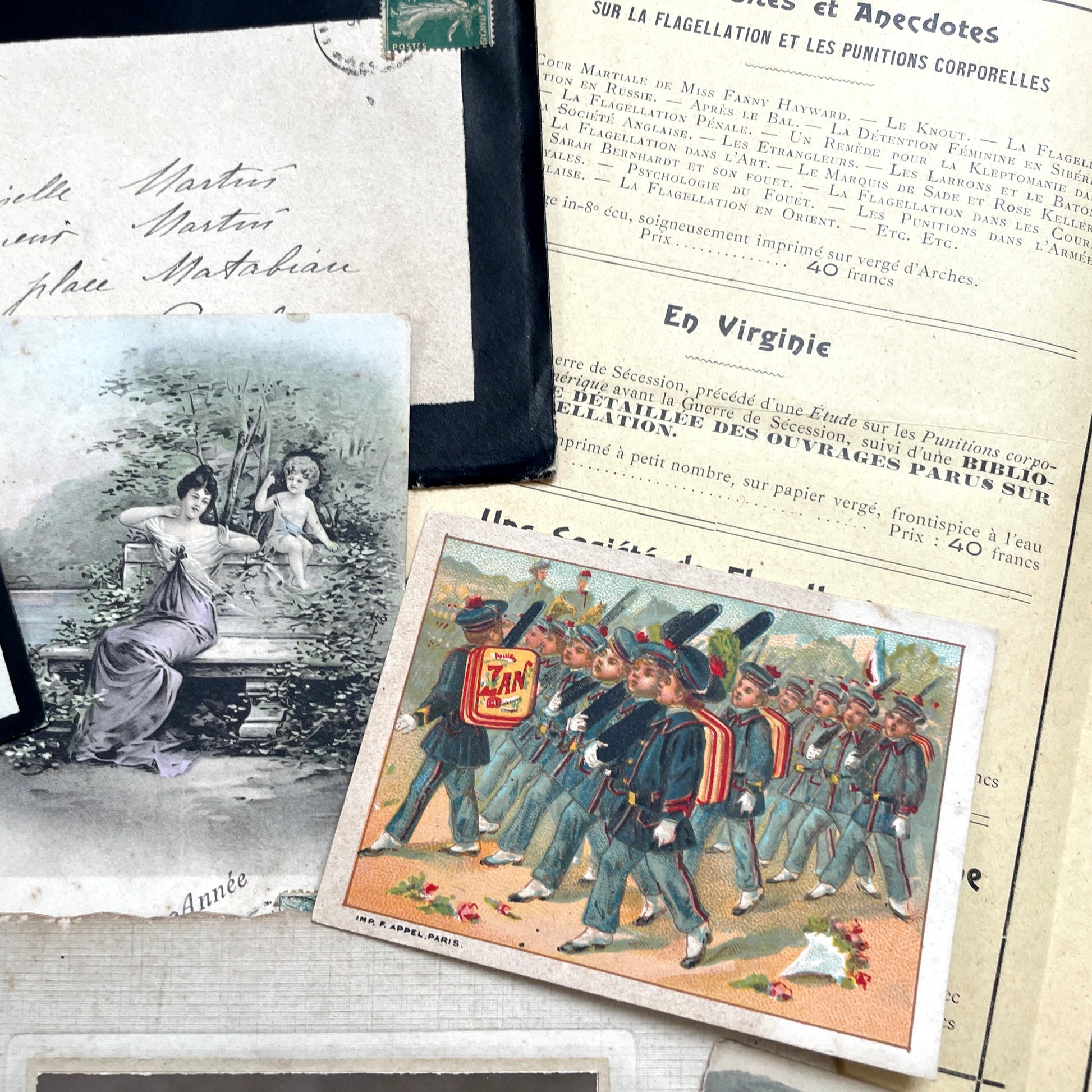 1910s Vintage French Ephemera Lot featuring handwritten letters, postcards, baby photo, and old documents.