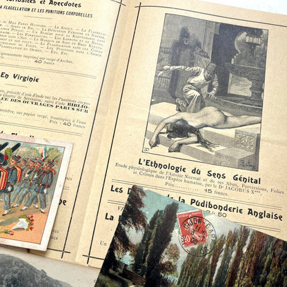 1910s Vintage French Ephemera Lot featuring handwritten letters, postcards, baby photo, and old documents.