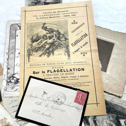 1910s Vintage French Ephemera Lot featuring handwritten letters, postcards, baby photo, and old documents.