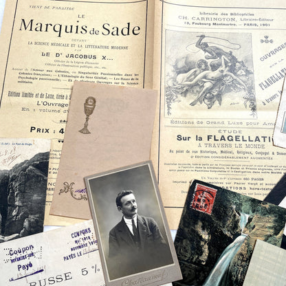 1900s Lot of 20 Vintage French Documents & Ephemera featuring letters, postcards, photos, and historical papers.
