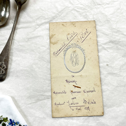 1930s - French Wedding Menu - March 30, 1937 - Vintage Monogrammed Program - Historic Gourmet Meal List - Unique Ephemera Collectible