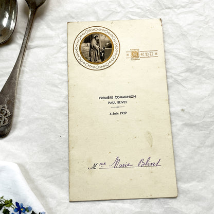 1930s - Vintage First Communion Menu - 1939 French Religious Sacrament Document - Elegant Dinner Luncheon Program Historical Collectible