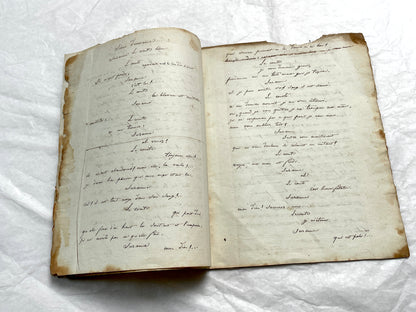 Early 19th Century French handwritten play script featuring elegant cursive on aged paper, a historical literary manuscript.