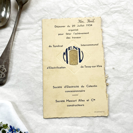 1930s - Vintage French Electrification Lunch Menu - 934 - Historic Normandy - Deluxe Dinner Program
