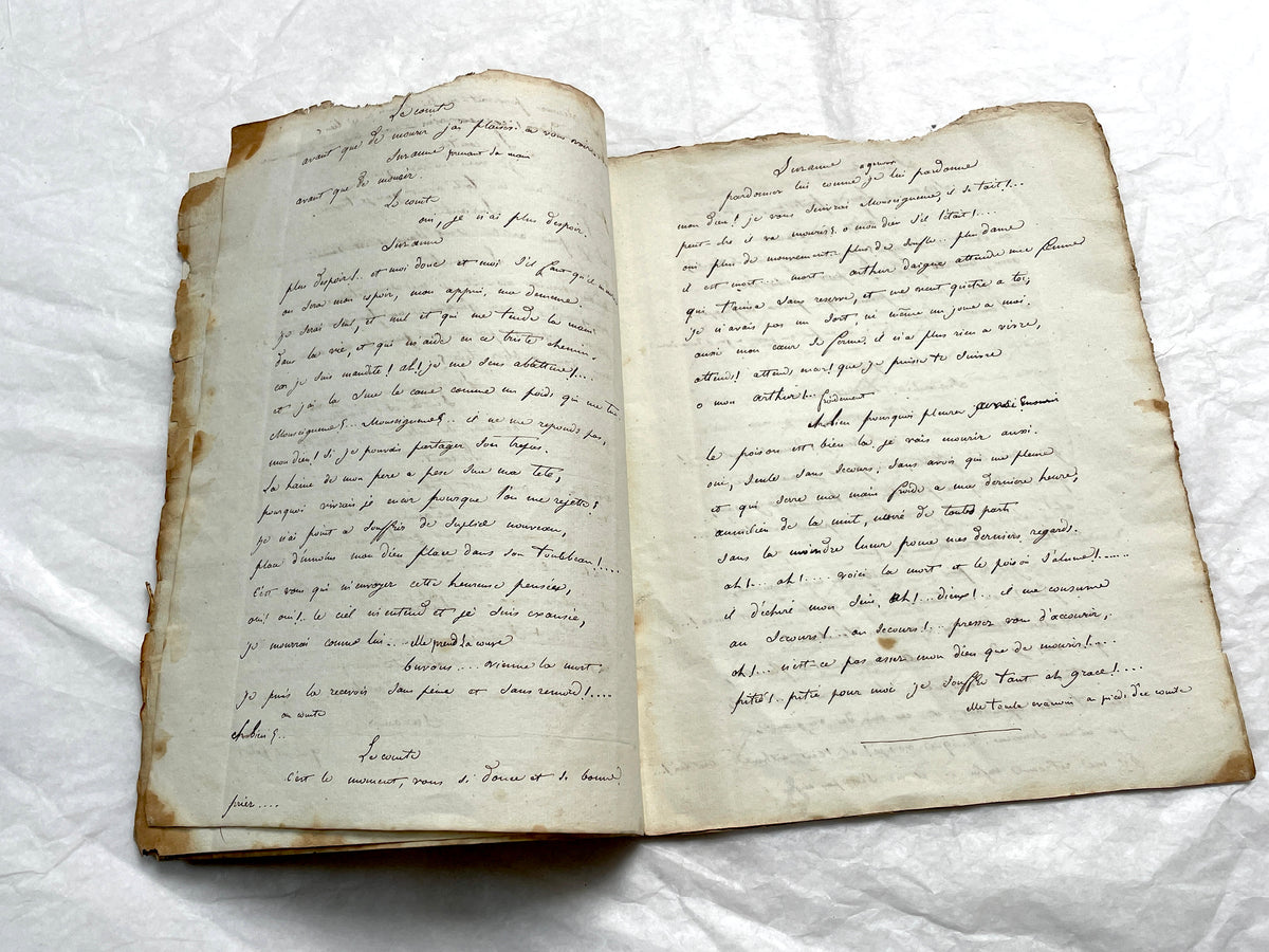 Early 19th Century French handwritten play script featuring elegant cursive on aged paper, a historical literary manuscript.