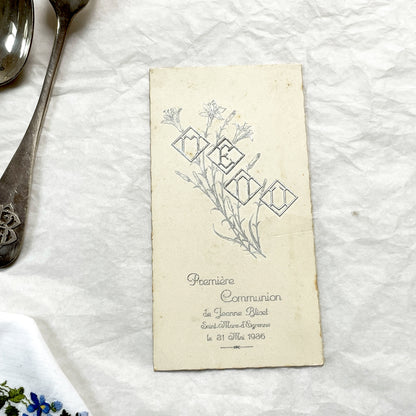 1930s - Vintage French First Communion Menu Card - 1936 - Religious Ephemera - Antique Dinner Program