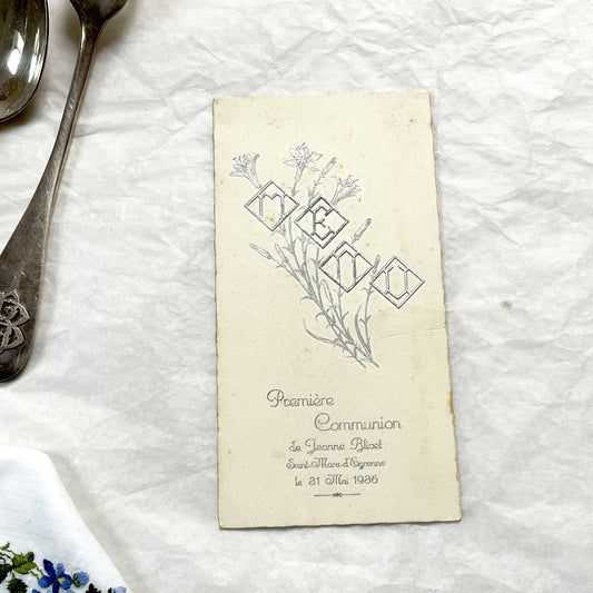 1930s - Vintage French First Communion Menu Card - 1936 - Religious Ephemera - Antique Dinner Program