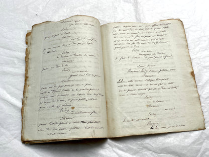Early 19th Century French handwritten play script featuring elegant cursive on aged paper, a historical literary manuscript.