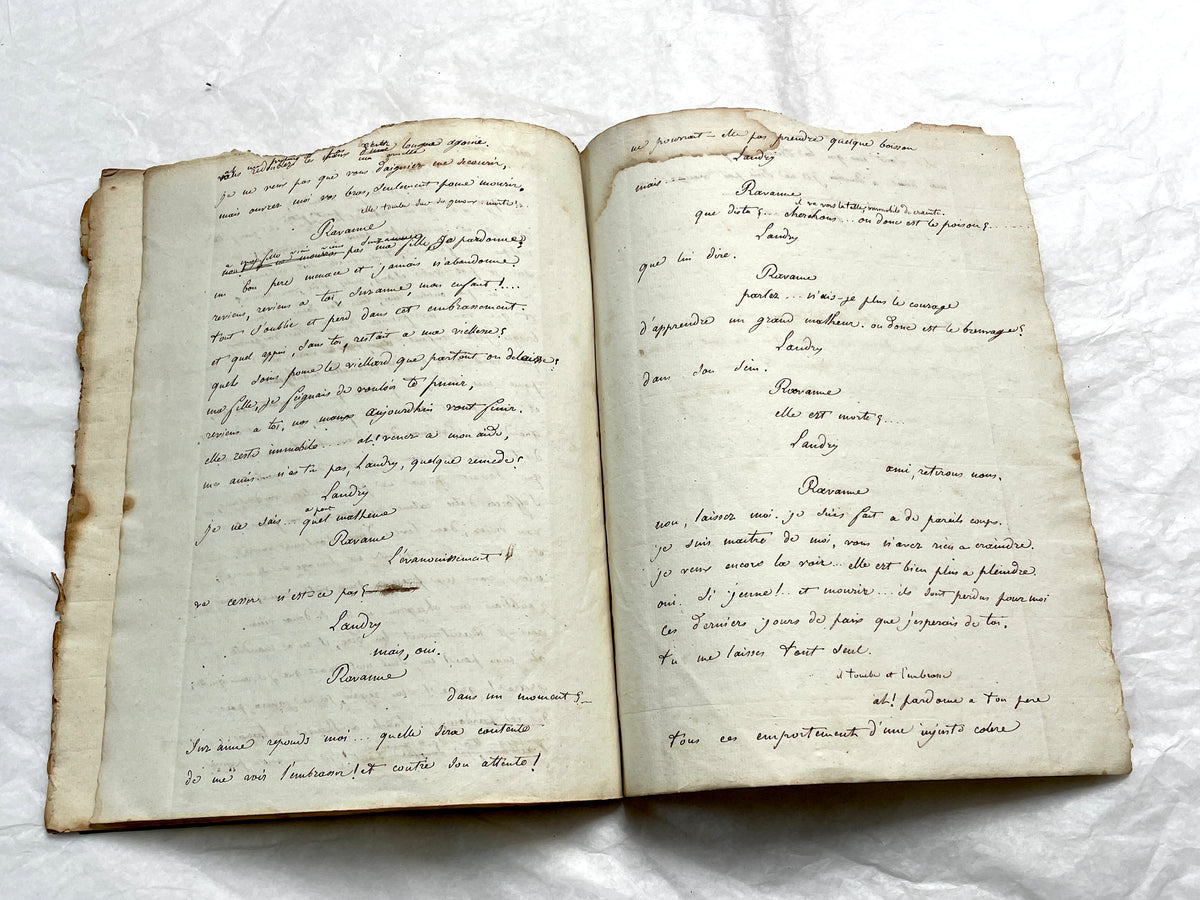 Early 19th Century French handwritten play script featuring elegant cursive on aged paper, a historical literary manuscript.