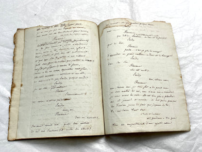 Early 19th Century French handwritten play script featuring elegant cursive on aged paper, a historical literary manuscript.