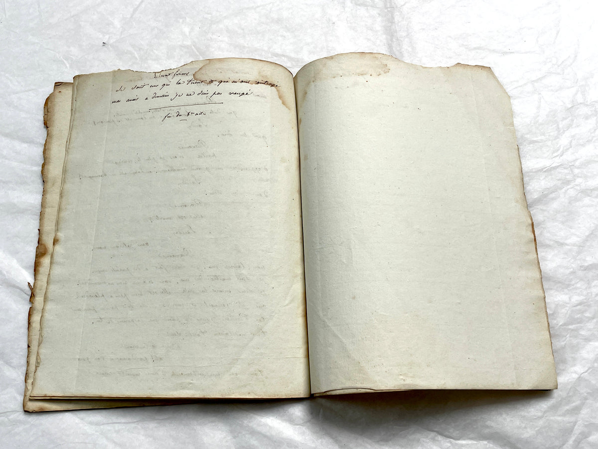 Early 19th Century French handwritten play script featuring elegant cursive on aged paper, a historical literary manuscript.