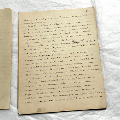 1900s French handwritten manuscript of Antoine de Rochefort historical narrative on aged paper.