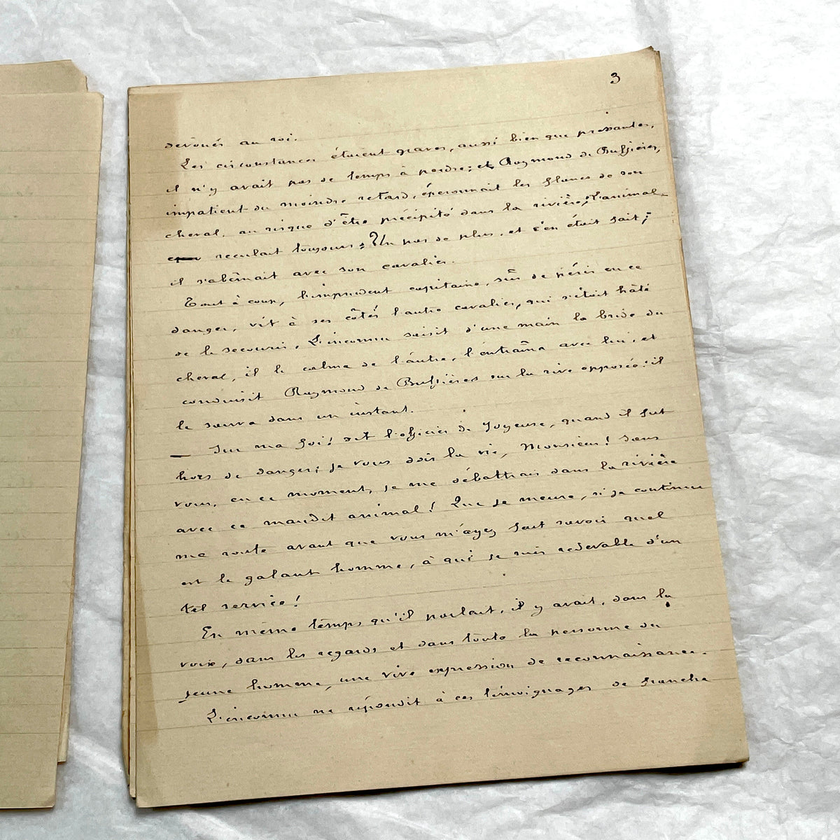 1900s French handwritten manuscript of Antoine de Rochefort historical narrative on aged paper.