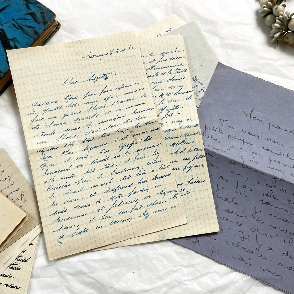 1940s - 20 French letters - Bundle of Antique French Letters – Handwritten 1940s Ephemera – Cursive Script, Ink, Mixed Paper Styles