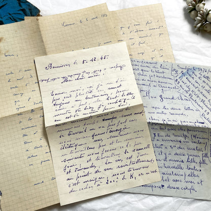 1940s - 20 French letters - Bundle of Antique French Letters – Handwritten 1940s Ephemera – Cursive Script, Ink, Mixed Paper Styles