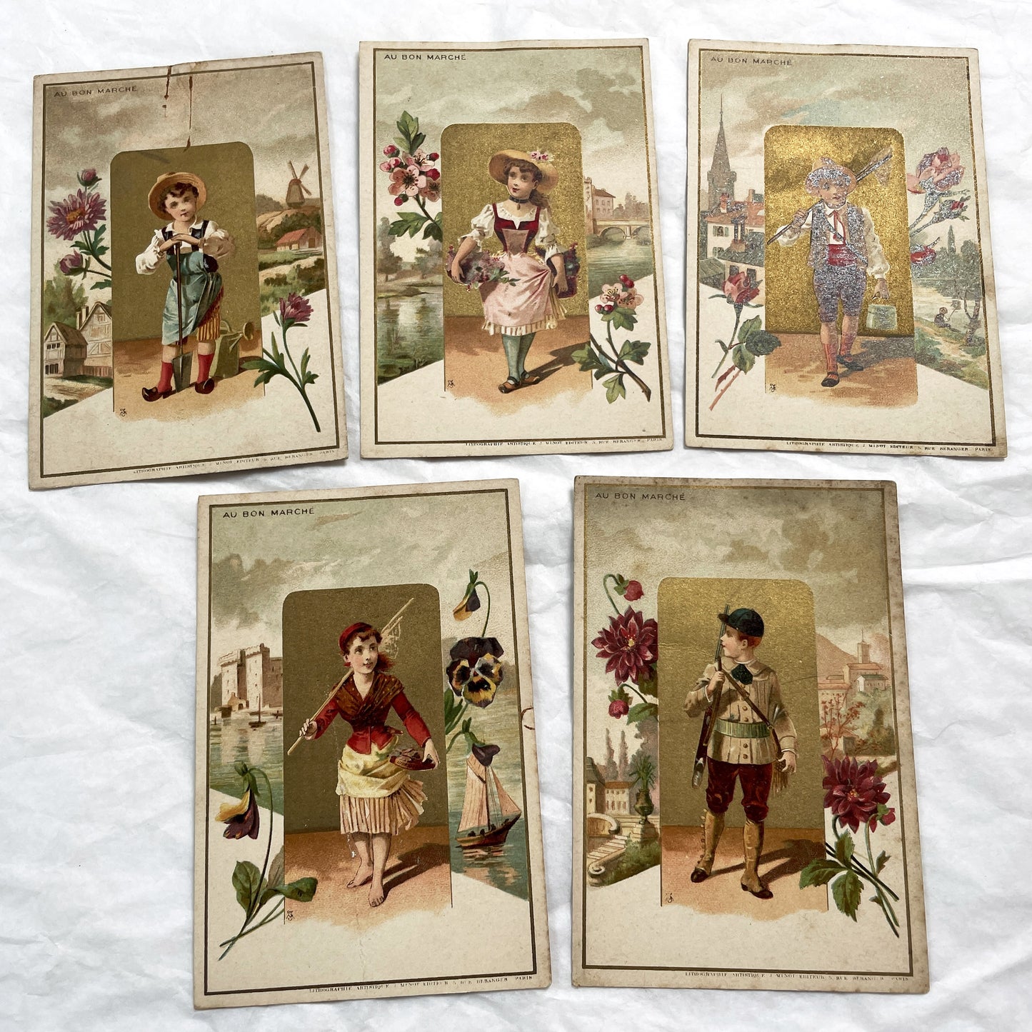 Late 19th - Au Bon Marché Parisian Advertising Cards - Vintage French Chromos - Store Trade Collection - Antique Art Prints - Paris Retail