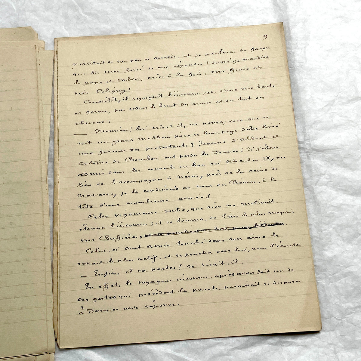 1900s French handwritten manuscript of Antoine de Rochefort historical narrative on aged paper.