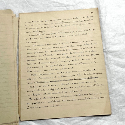 1900s French handwritten manuscript of Antoine de Rochefort historical narrative on aged paper.