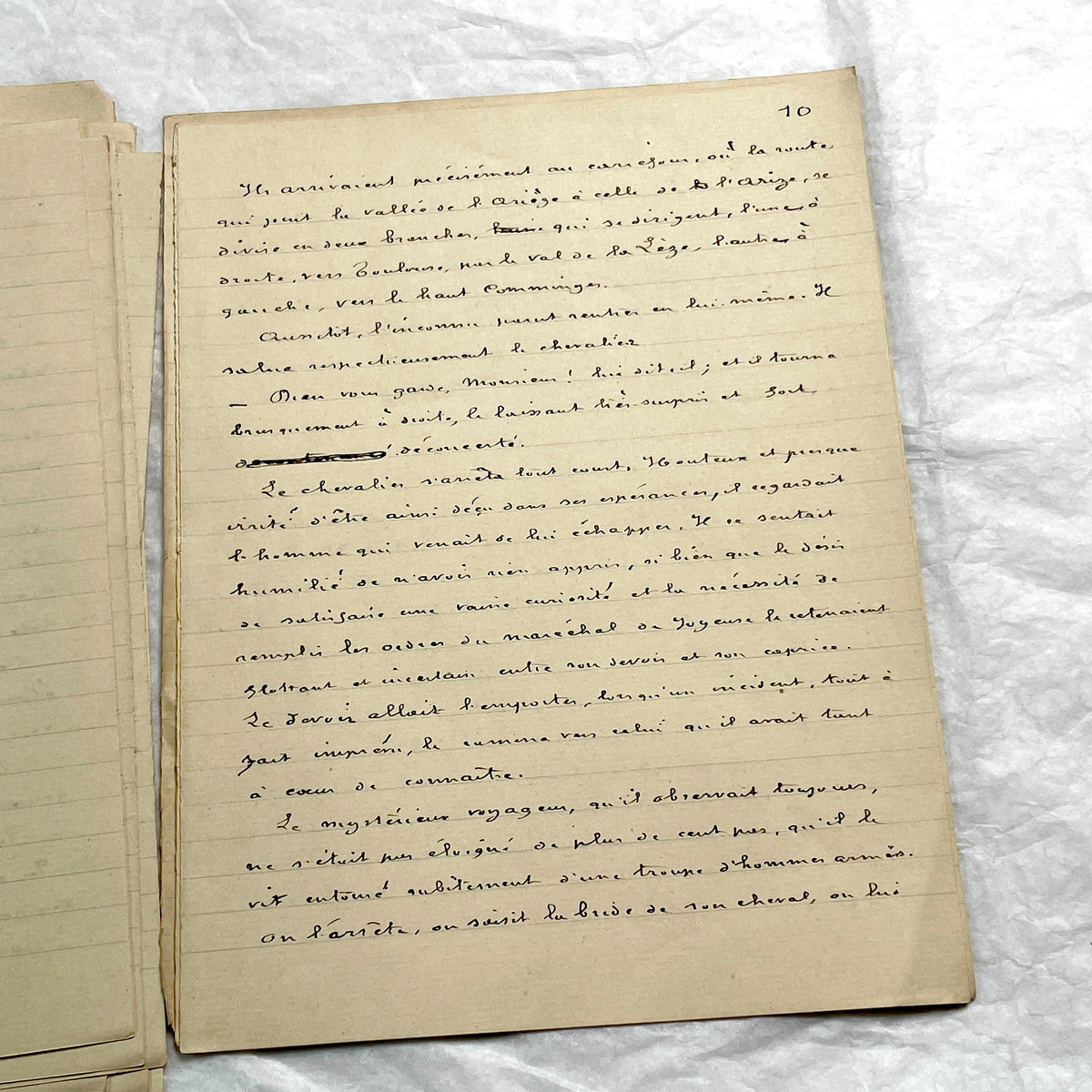 1900s French handwritten manuscript of Antoine de Rochefort historical narrative on aged paper.