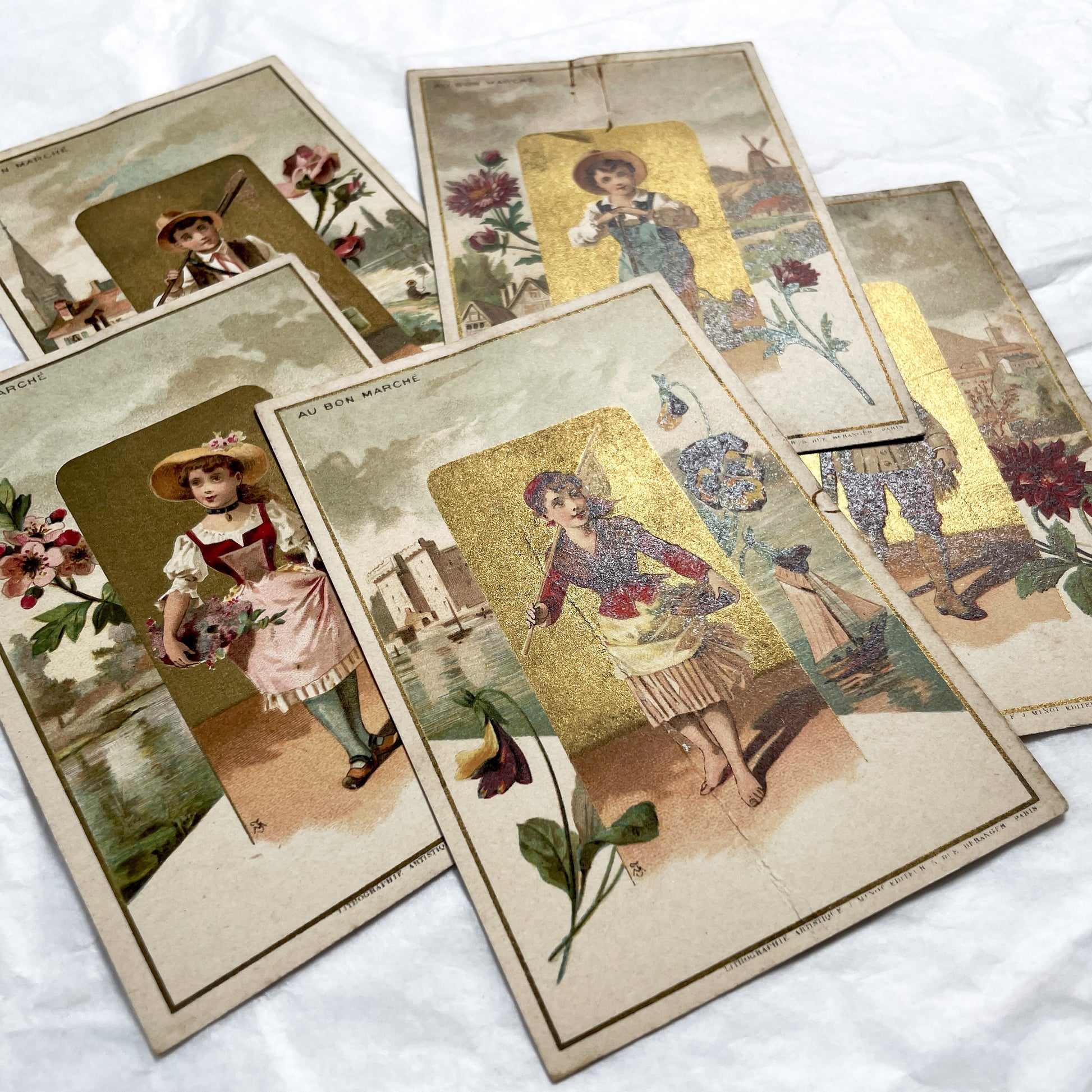Late 19th - Au Bon Marché Parisian Advertising Cards - Vintage French Chromos - Store Trade Collection - Antique Art Prints - Paris Retail