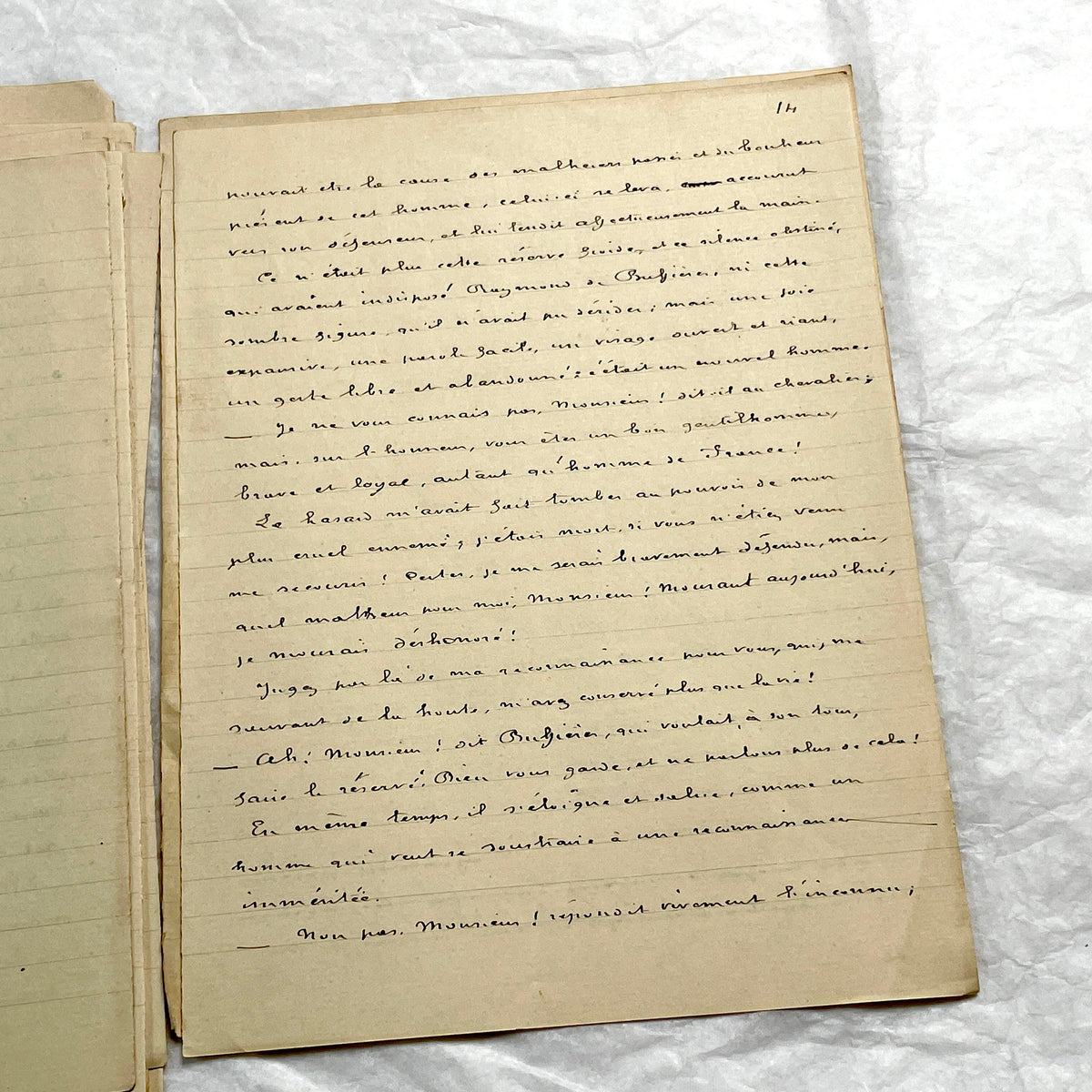 1900s French handwritten manuscript of Antoine de Rochefort historical narrative on aged paper.