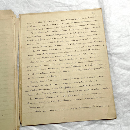 1900s French handwritten manuscript of Antoine de Rochefort historical narrative on aged paper.