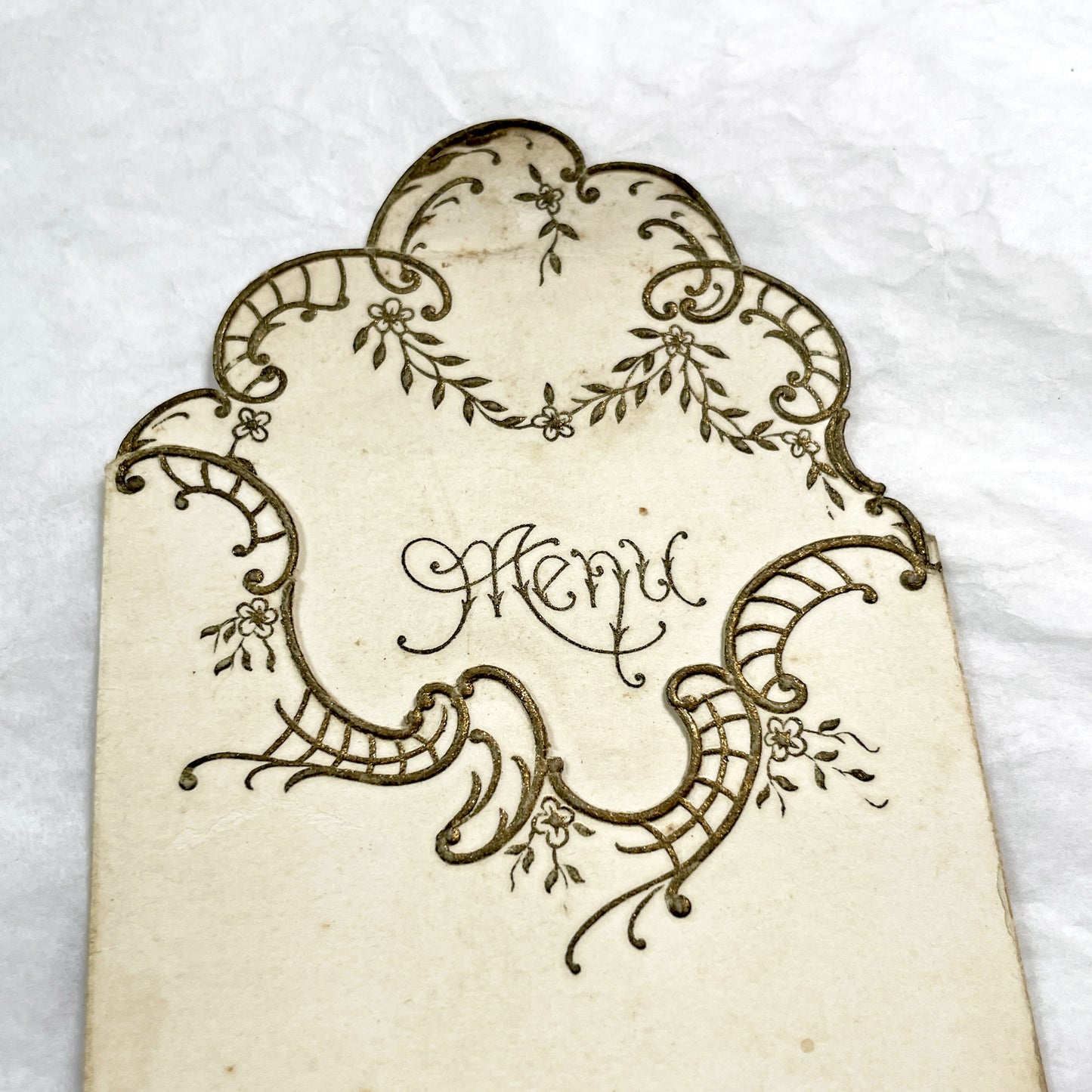 1930s - Vintage French Wedding Menu - Helene and Alphonse Marriage - Antique Dinner Luncheon Card - Elegant Die Cut Design