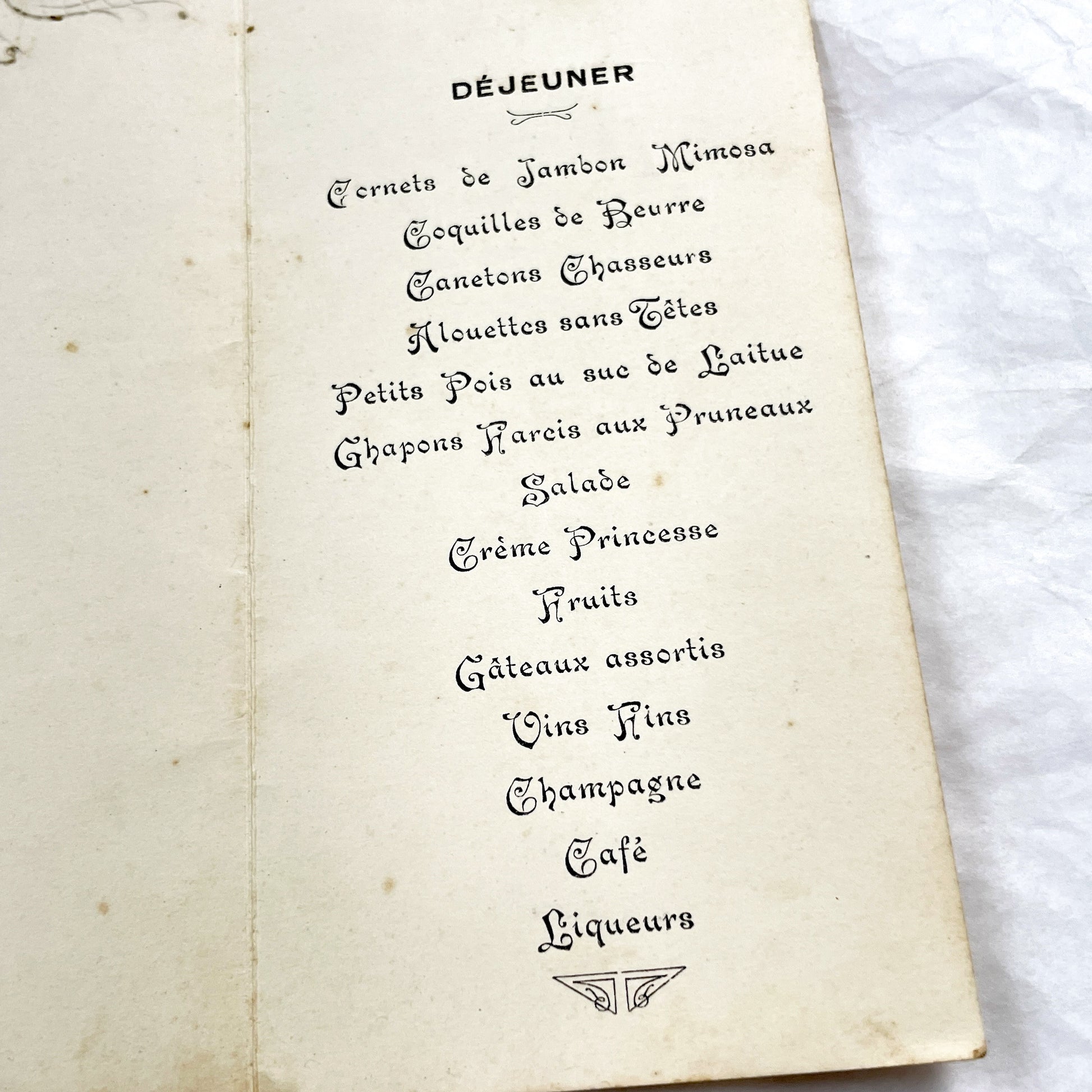 1930s - Vintage French Wedding Menu - Helene and Alphonse Marriage - Antique Dinner Luncheon Card - Elegant Die Cut Design