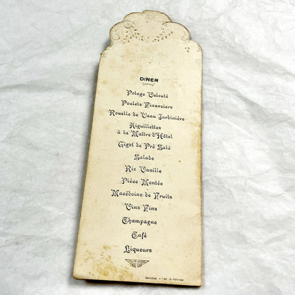 1930s - Vintage French Wedding Menu - Helene and Alphonse Marriage - Antique Dinner Luncheon Card - Elegant Die Cut Design