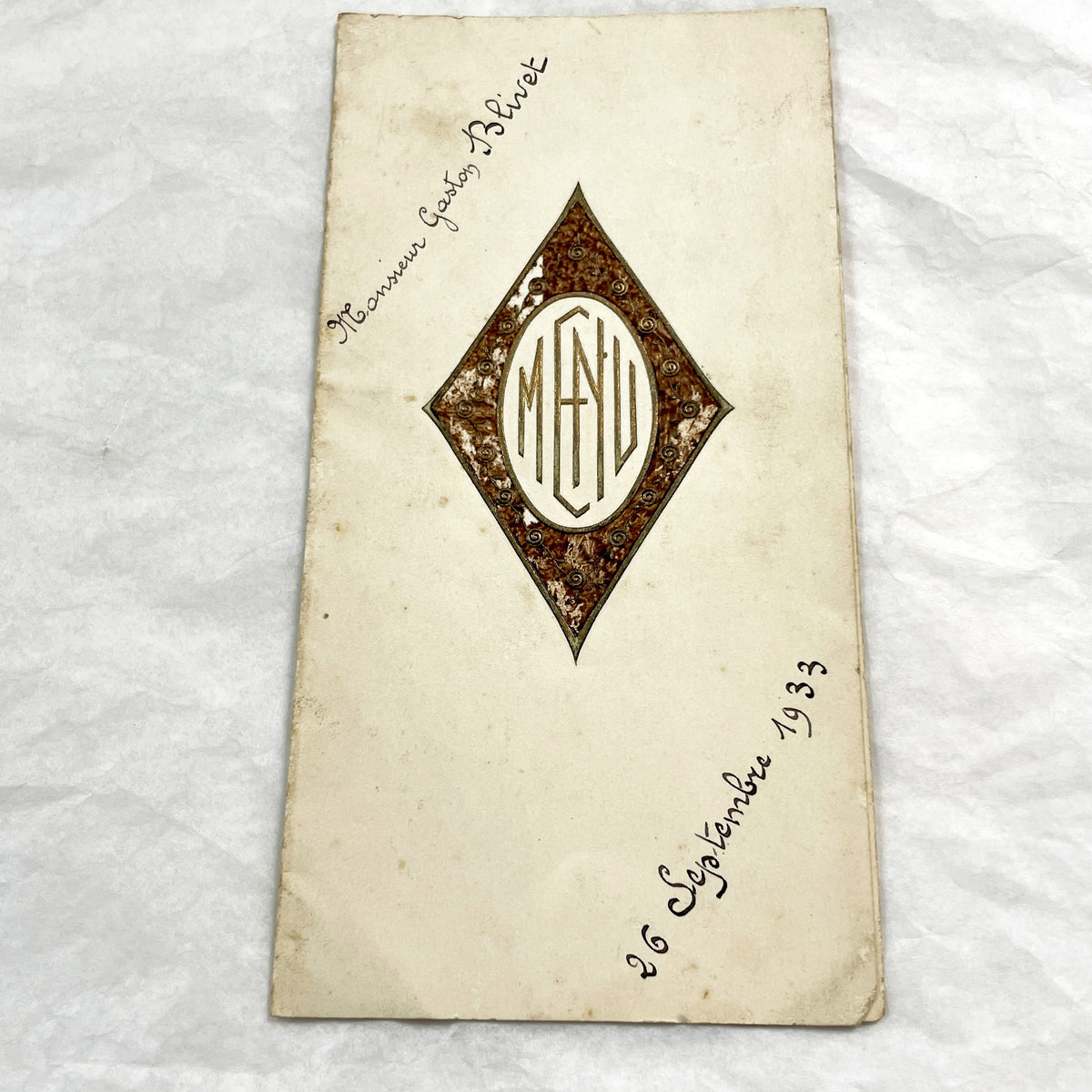 1930s - Vintage French Menu Card - Elegant Dining Ephemera - September 1933 - Historic European Cuisine Collectible