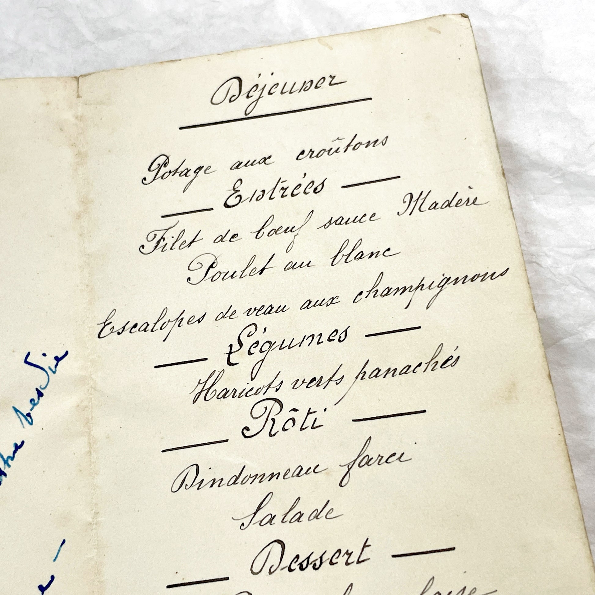 1930s - Vintage French Menu Card - Elegant Dining Ephemera - September 1933 - Historic European Cuisine Collectible
