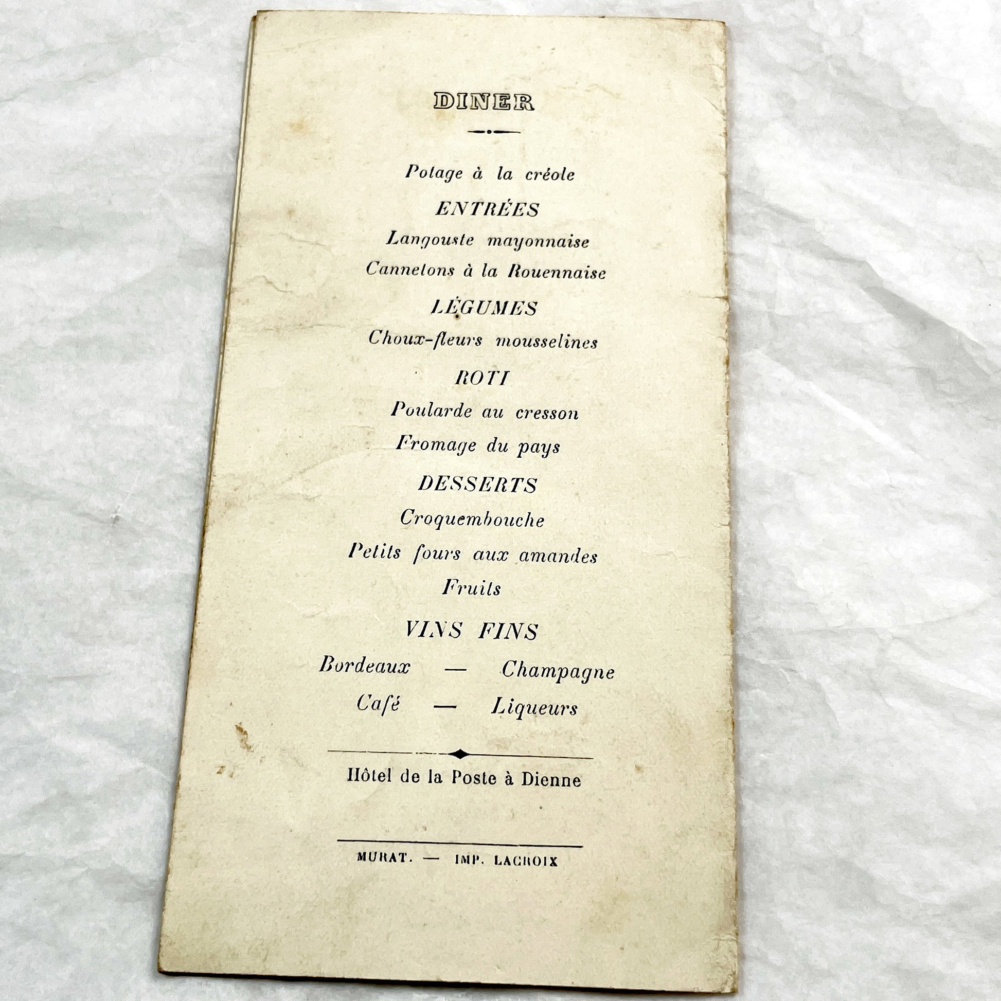 1930s - Antique French Wedding Menu - Elegant Gold Floral Monogram - Event Document - Rare Collectible Ephemera