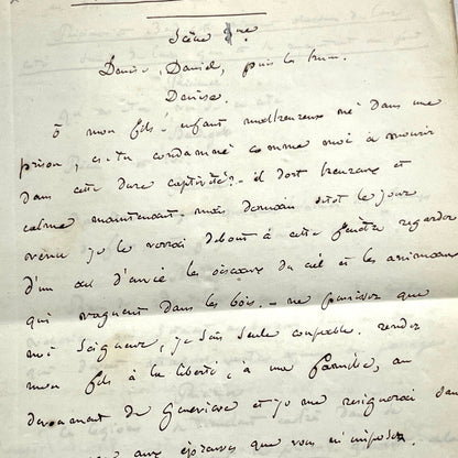 Late 19th handwritten French play script manuscript on aged paper with elegant penmanship, revealing literary text.