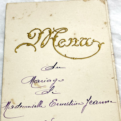 1930s - Authentic 1939 French Wedding Menu - Dejeuner - Diner - Handwritten Menu - Gilded Vintage Ephemera - Culinary History