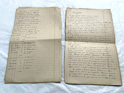 Late 19th French handwritten manuscript pages about 'The Assassins or The Saint of Lebanon.' Historical document.