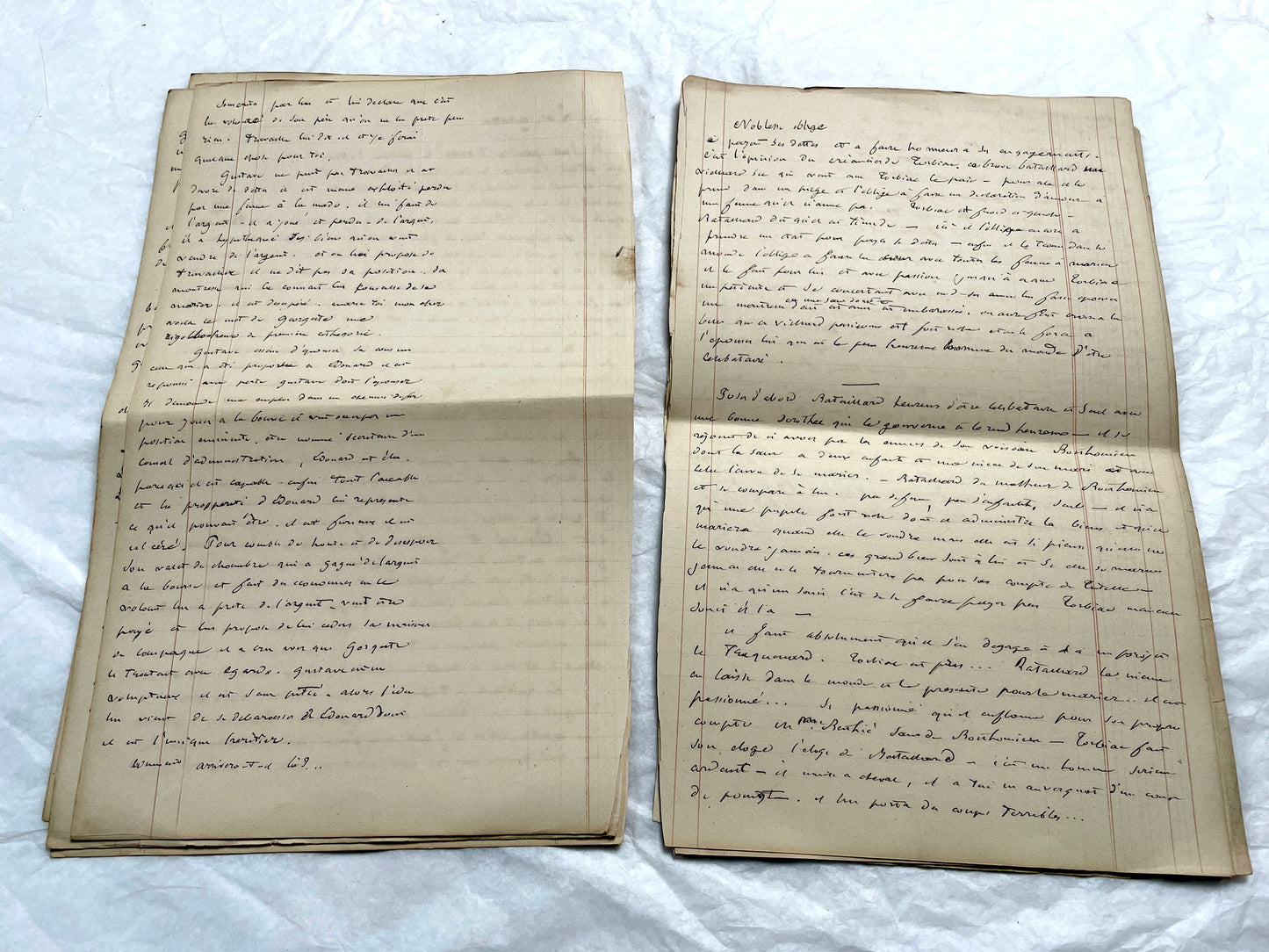 Late 19th French handwritten manuscript pages about 'The Assassins or The Saint of Lebanon.' Historical document.