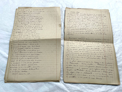 Late 19th French handwritten manuscript pages about 'The Assassins or The Saint of Lebanon.' Historical document.