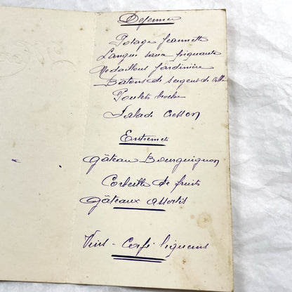 1930s - Authentic 1939 French Wedding Menu - Dejeuner - Diner - Handwritten Menu - Gilded Vintage Ephemera - Culinary History