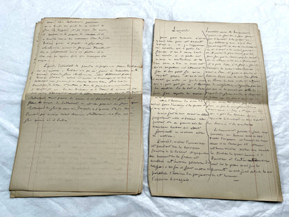 Late 19th French handwritten manuscript pages about 'The Assassins or The Saint of Lebanon.' Historical document.