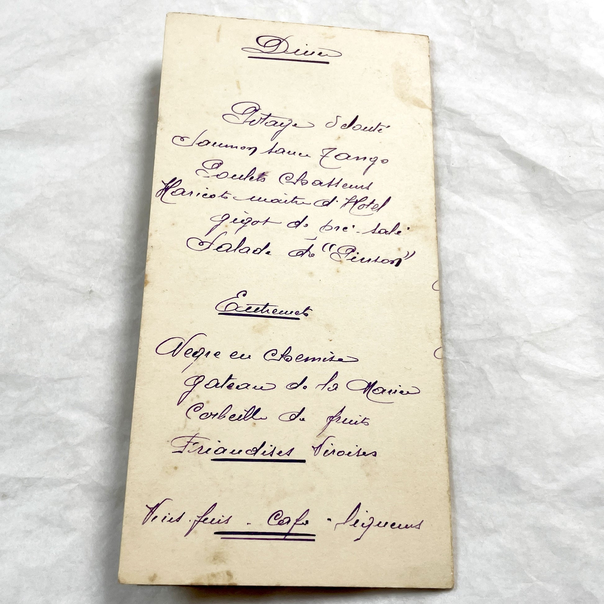 1930s - Authentic 1939 French Wedding Menu - Dejeuner - Diner - Handwritten Menu - Gilded Vintage Ephemera - Culinary History