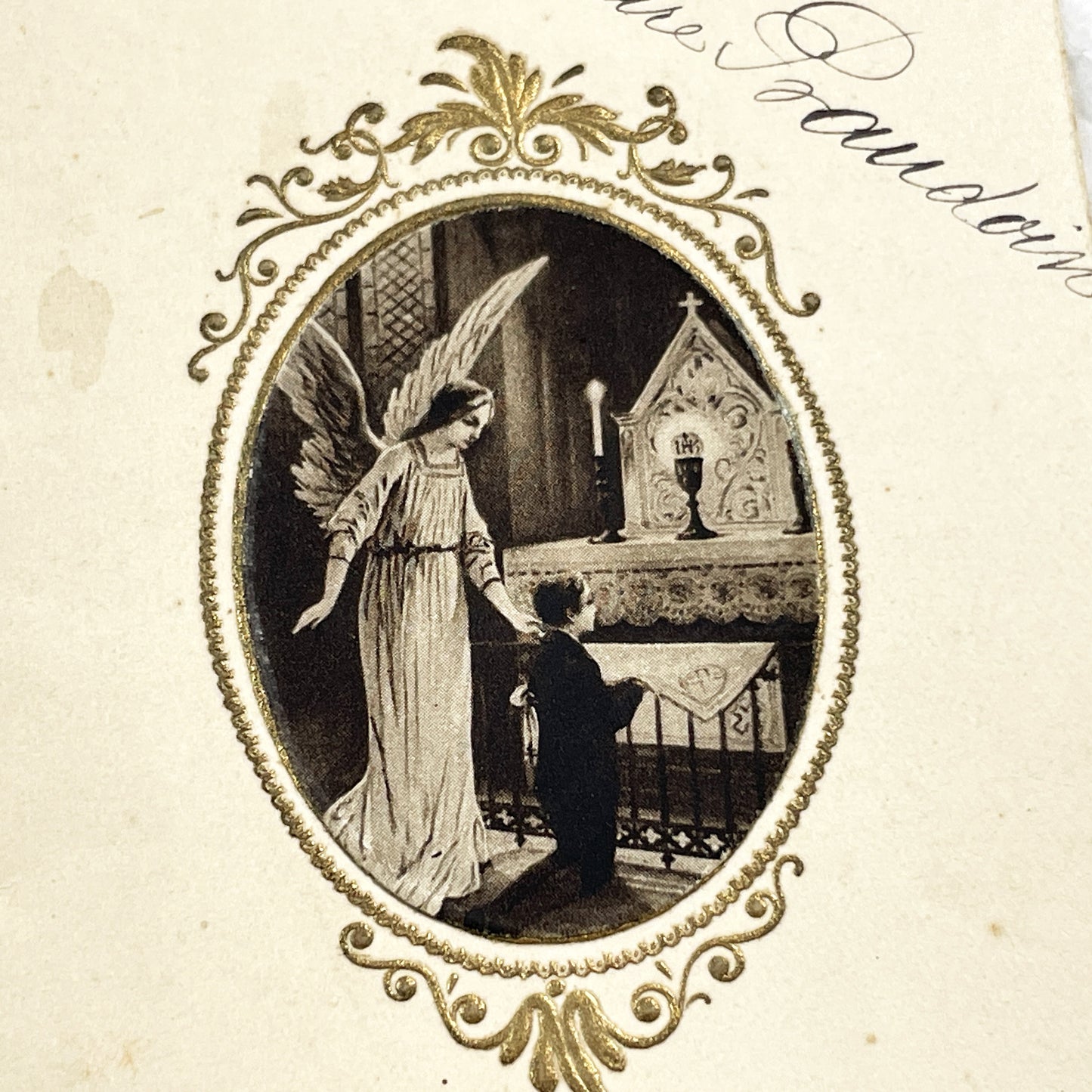 1930s - Vintage French First Communion Menu Card - 1932 Religious Ceremony - Angel Illustration - Antique Collectible