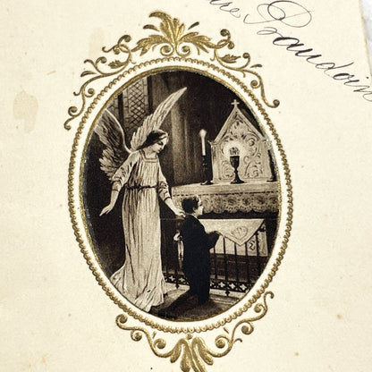 1930s - Vintage French First Communion Menu Card - 1932 Religious Ceremony - Angel Illustration - Antique Collectible