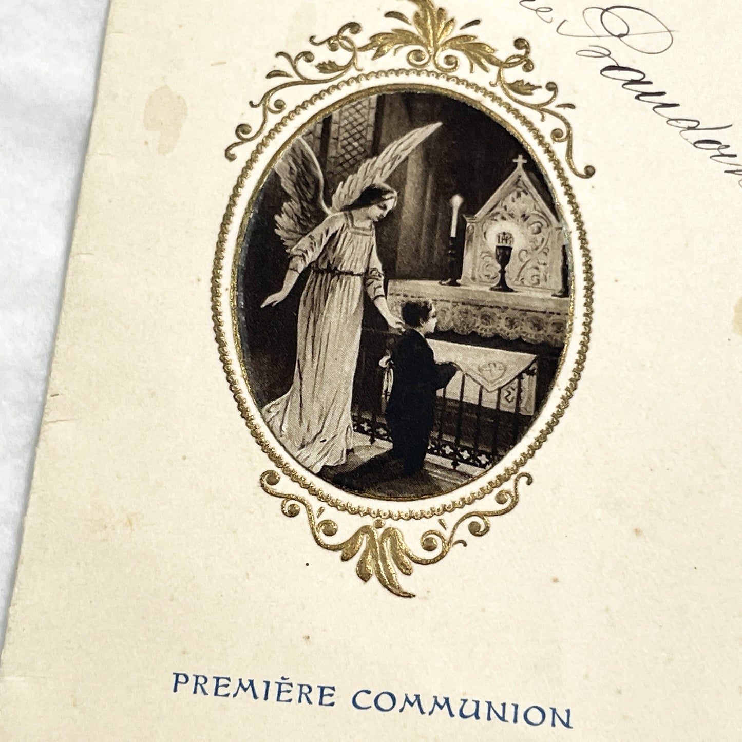 1930s - Vintage French First Communion Menu Card - 1932 Religious Ceremony - Angel Illustration - Antique Collectible