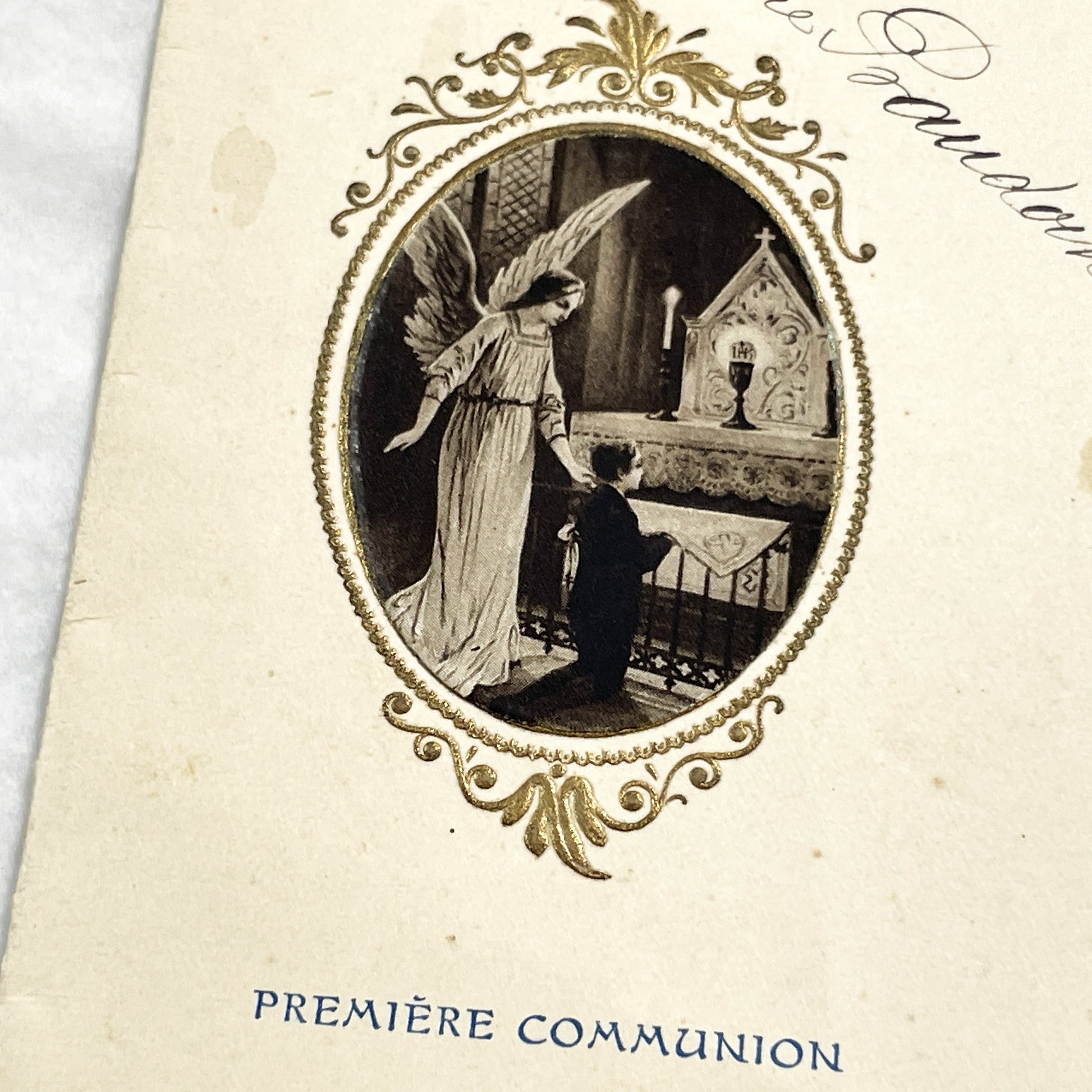 1930s - Vintage French First Communion Menu Card - 1932 Religious Ceremony - Angel Illustration - Antique Collectible