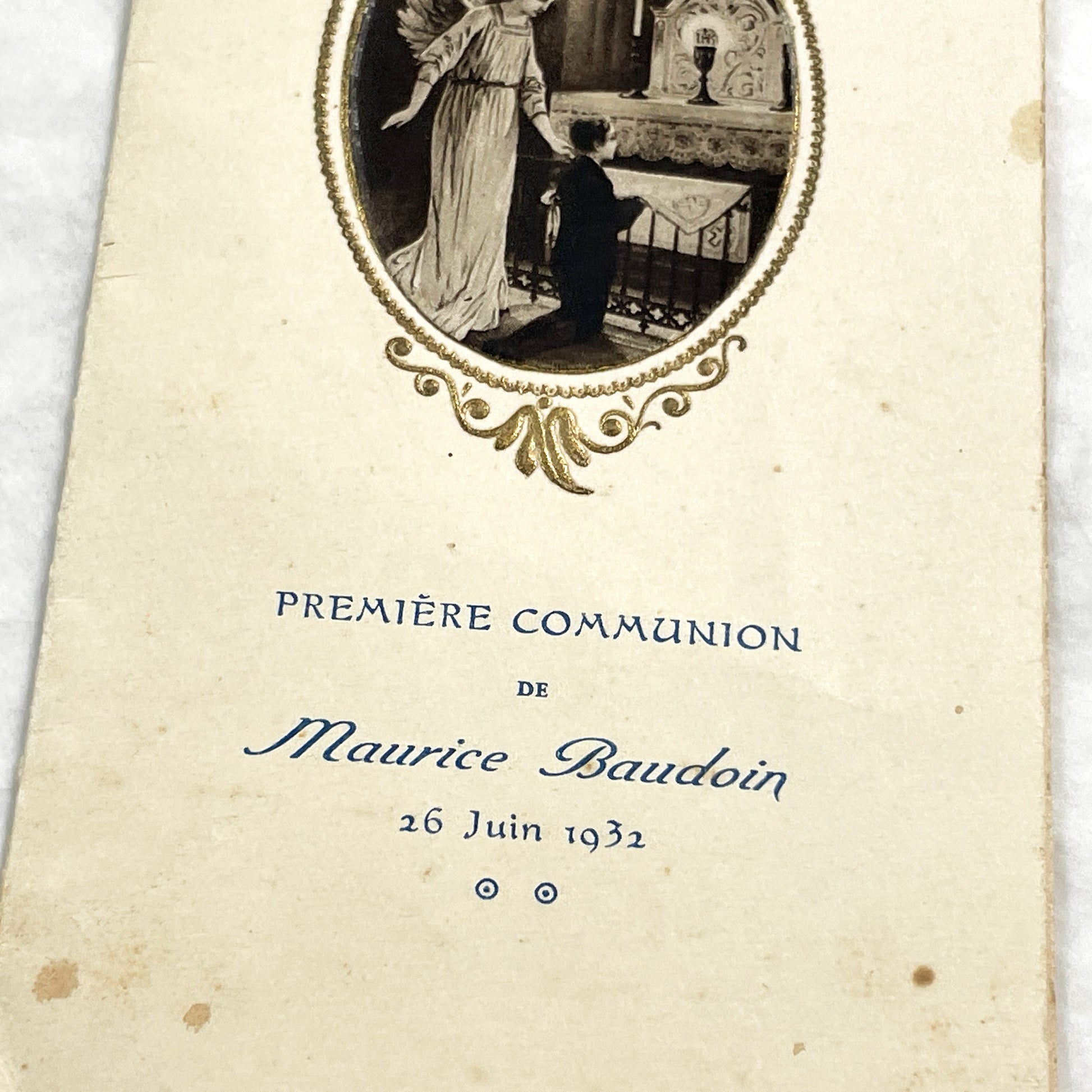 1930s - Vintage French First Communion Menu Card - 1932 Religious Ceremony - Angel Illustration - Antique Collectible