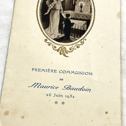 1930s - Vintage French First Communion Menu Card - 1932 Religious Ceremony - Angel Illustration - Antique Collectible