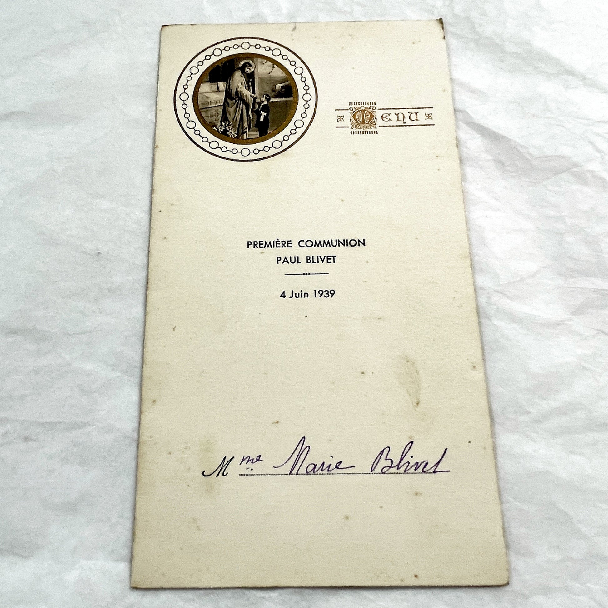 1930s - Vintage First Communion Menu - 1939 French Religious Sacrament Document - Elegant Dinner Luncheon Program Historical Collectible