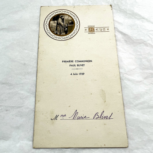 1930s - Vintage First Communion Menu - 1939 French Religious Sacrament Document - Elegant Dinner Luncheon Program Historical Collectible