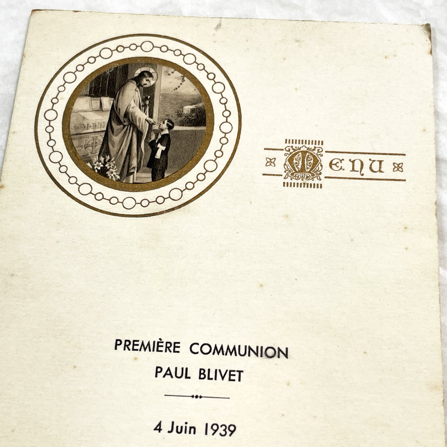 1930s - Vintage First Communion Menu - 1939 French Religious Sacrament Document - Elegant Dinner Luncheon Program Historical Collectible